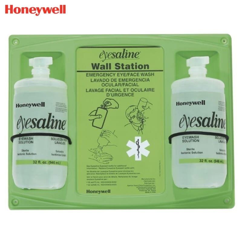 霍尼韦尔（Honeywell） 32-000462-0000 Eyesaline 瓶装洗眼液 (32盎司、双瓶洗眼液套装、带挂板)